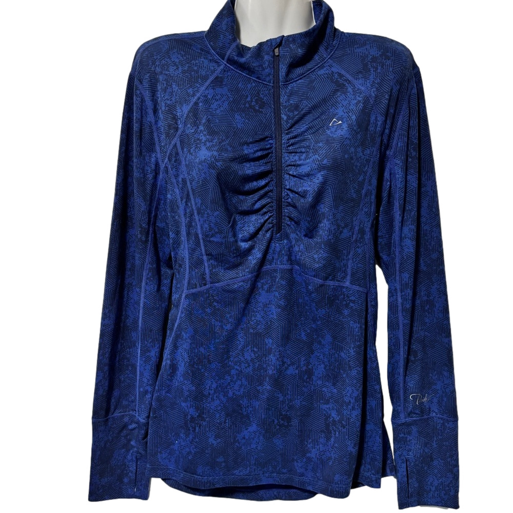 Paradox 3/4 Zip Wool Blend Ling sleeve Top, Blue Black Pattern Size XL